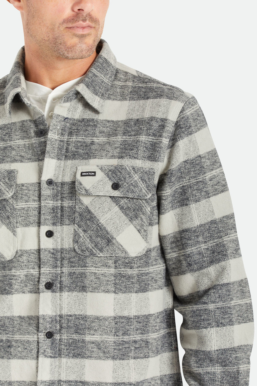 Black / Grey Brixton Bowery Heavy Weight L/S Men's Flannels | 820349FYG