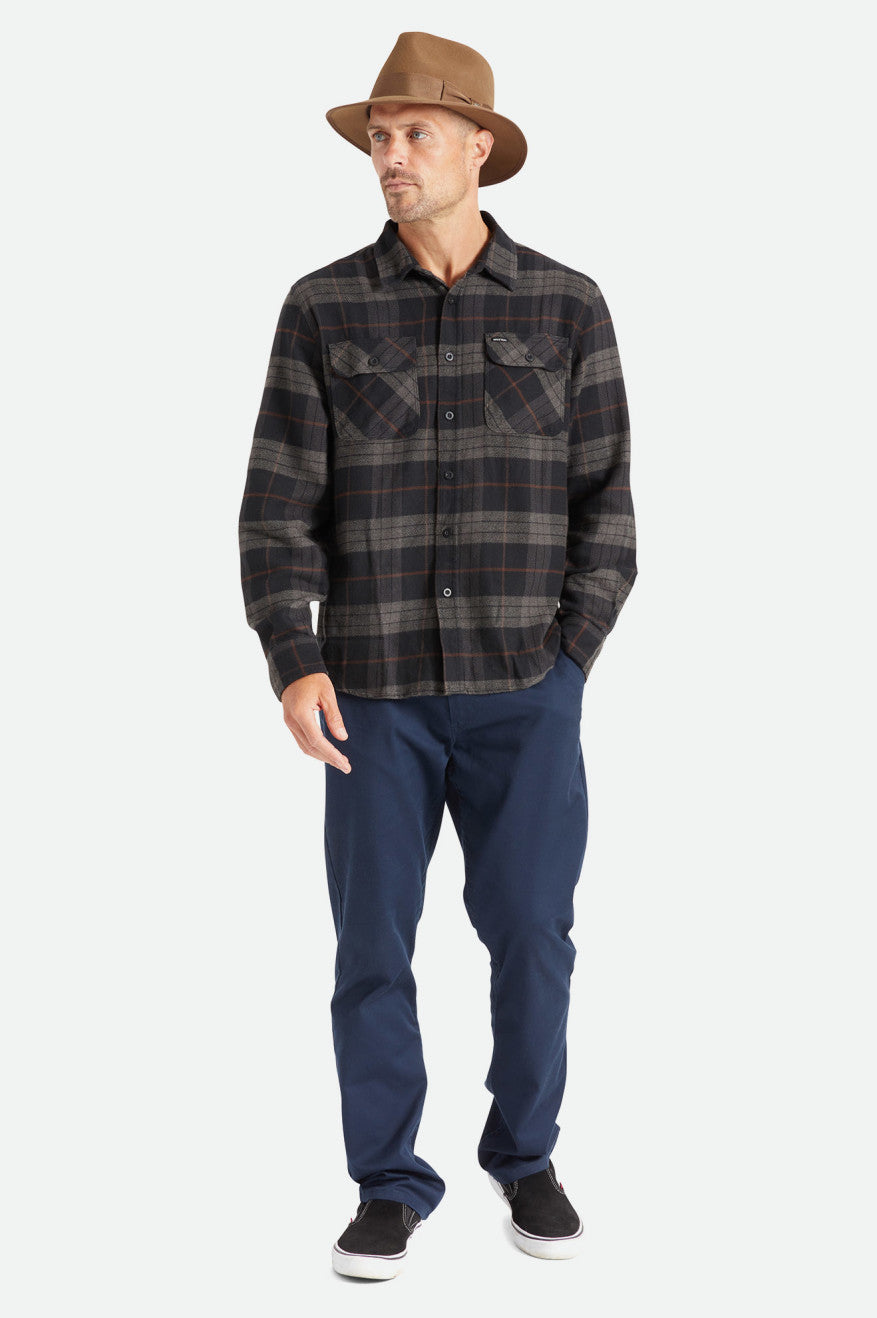 Black / Grey Brixton Bowery L/S Men's Flannels | 680421NLW