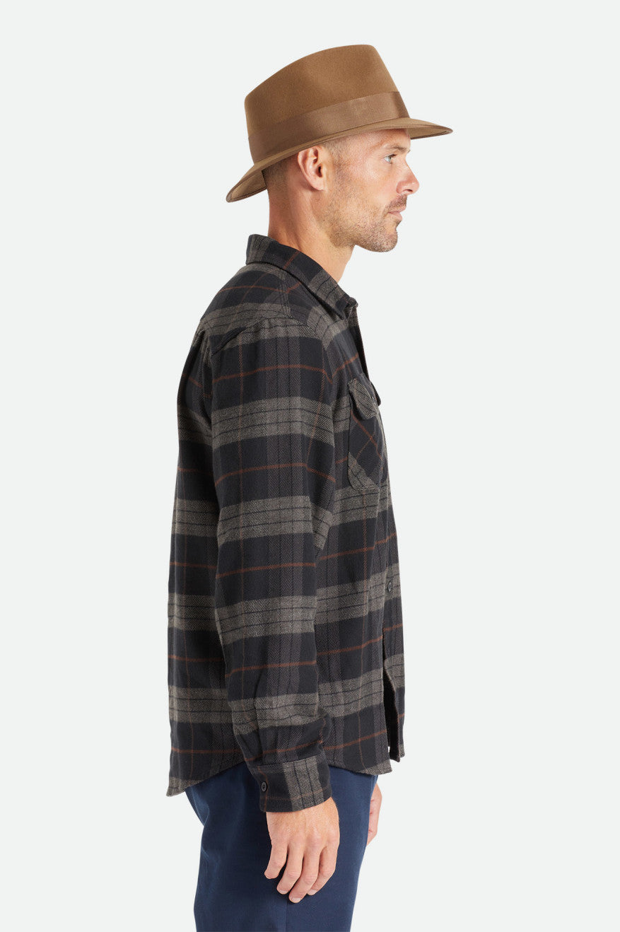 Black / Grey Brixton Bowery L/S Men's Flannels | 680421NLW