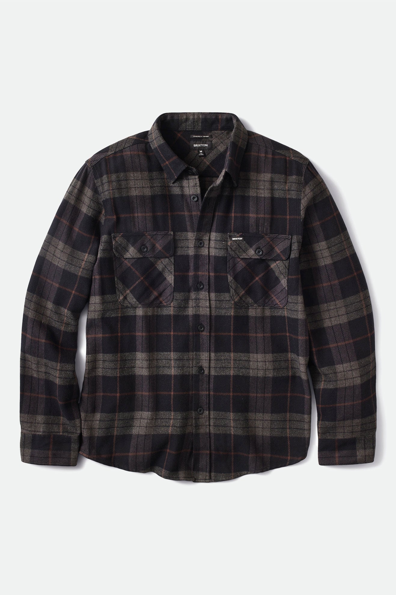 Black / Grey Brixton Bowery L/S Men's Flannels | 680421NLW