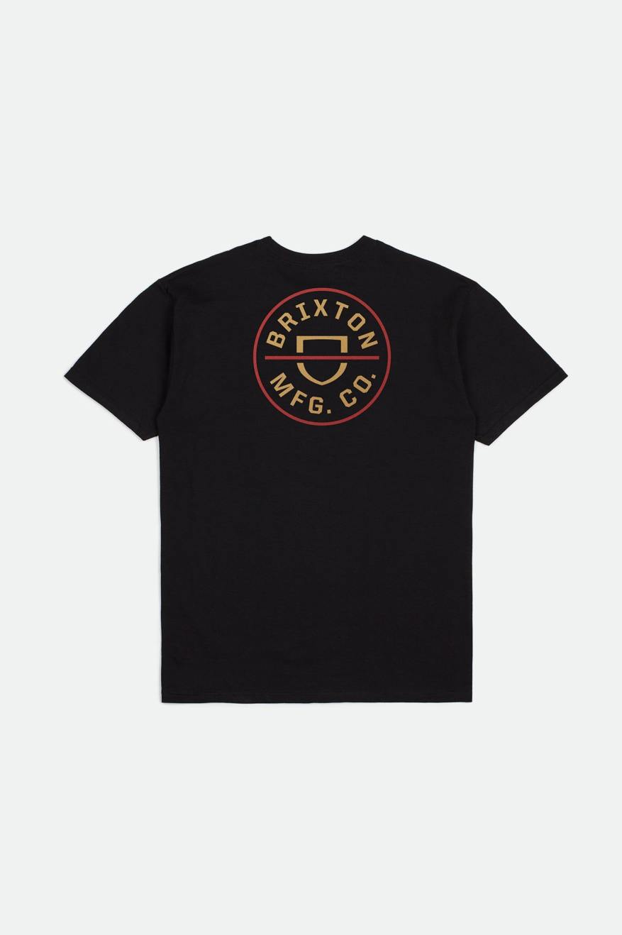 Black / Red / Light Gold Brixton Crest II S/S Standard Men's Tops | 857412XWV