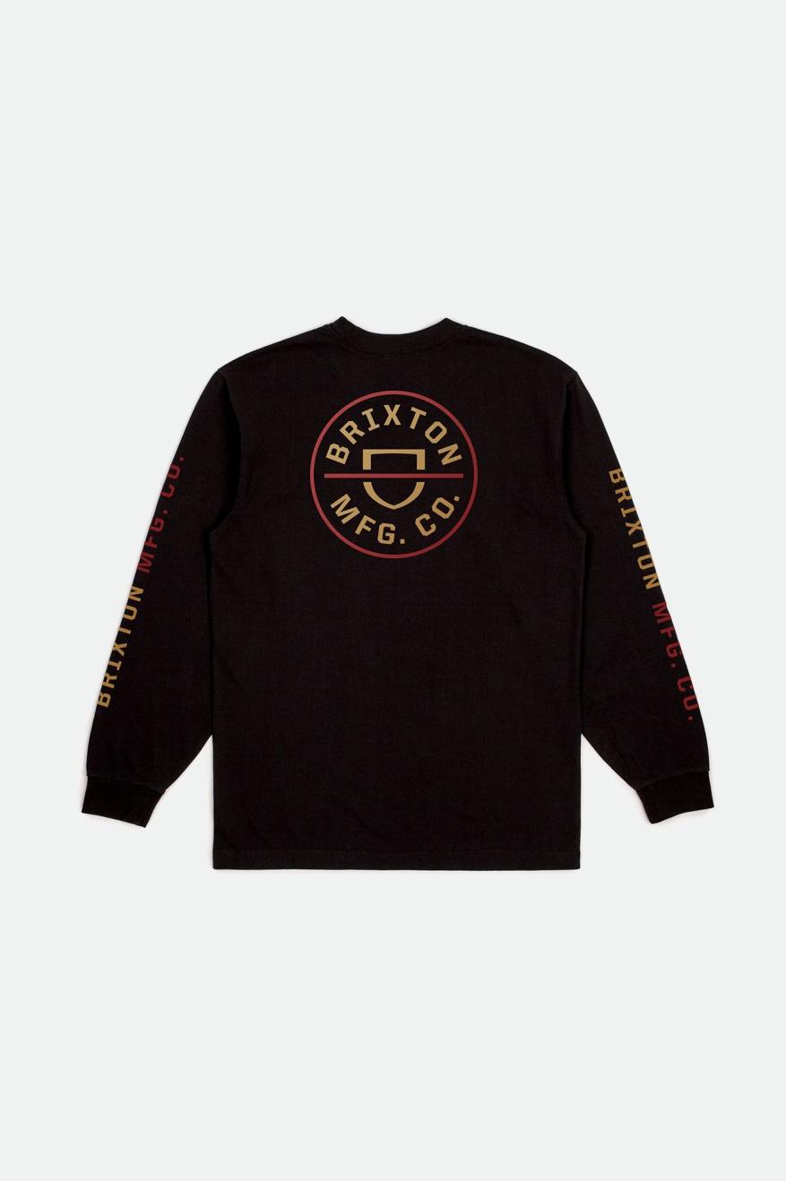 Black / Red / Light Gold Brixton Crest L/S Standard Men's Tops | 297680TAP