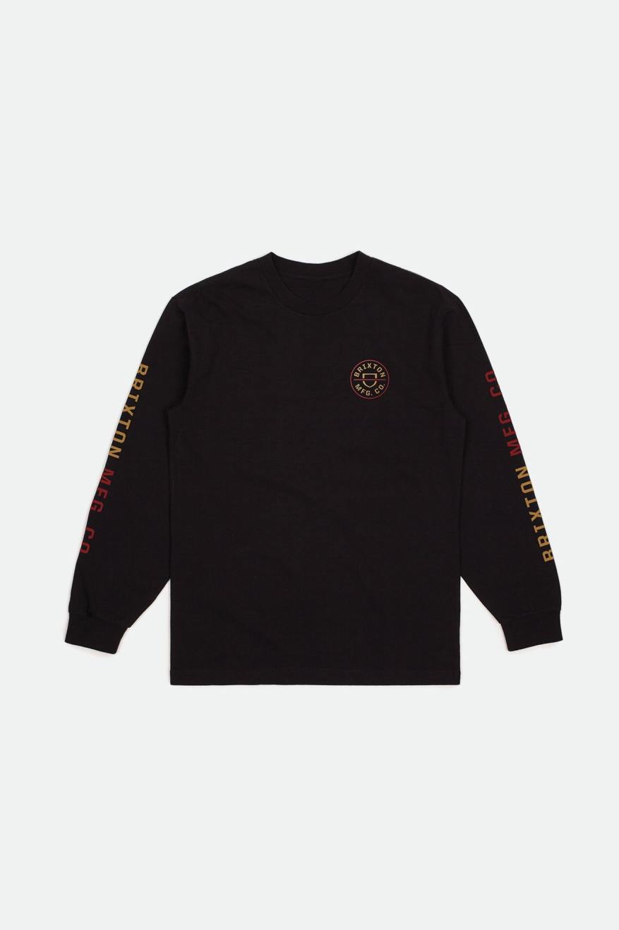 Black / Red / Light Gold Brixton Crest L/S Standard Men\'s Tops | 297680TAP