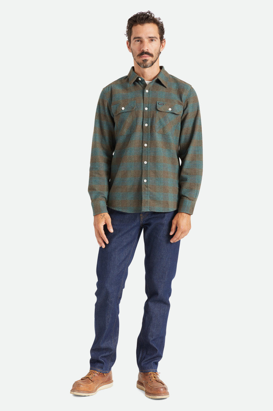 Blue Brixton Bowery L/S Men's Flannels | 125907XKG