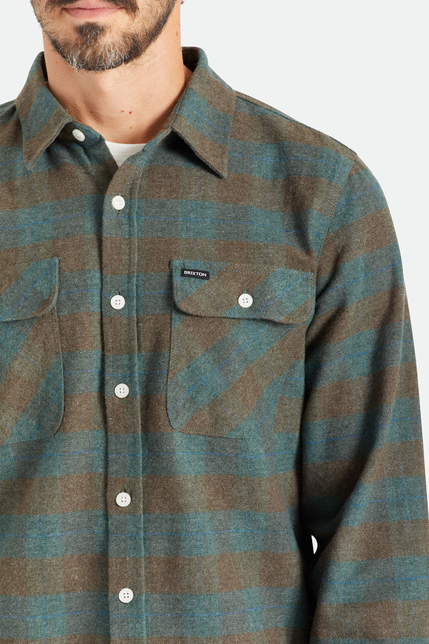 Blue Brixton Bowery L/S Men's Flannels | 125907XKG