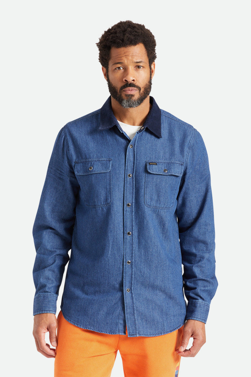 Blue Brixton Bowery Reserve L/S Woven Men\'s Wovens | 490526MZD