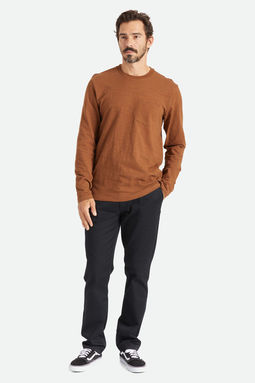 Brown Brixton Basic Slub L/S Pocket Men's Tops | 869072LBW