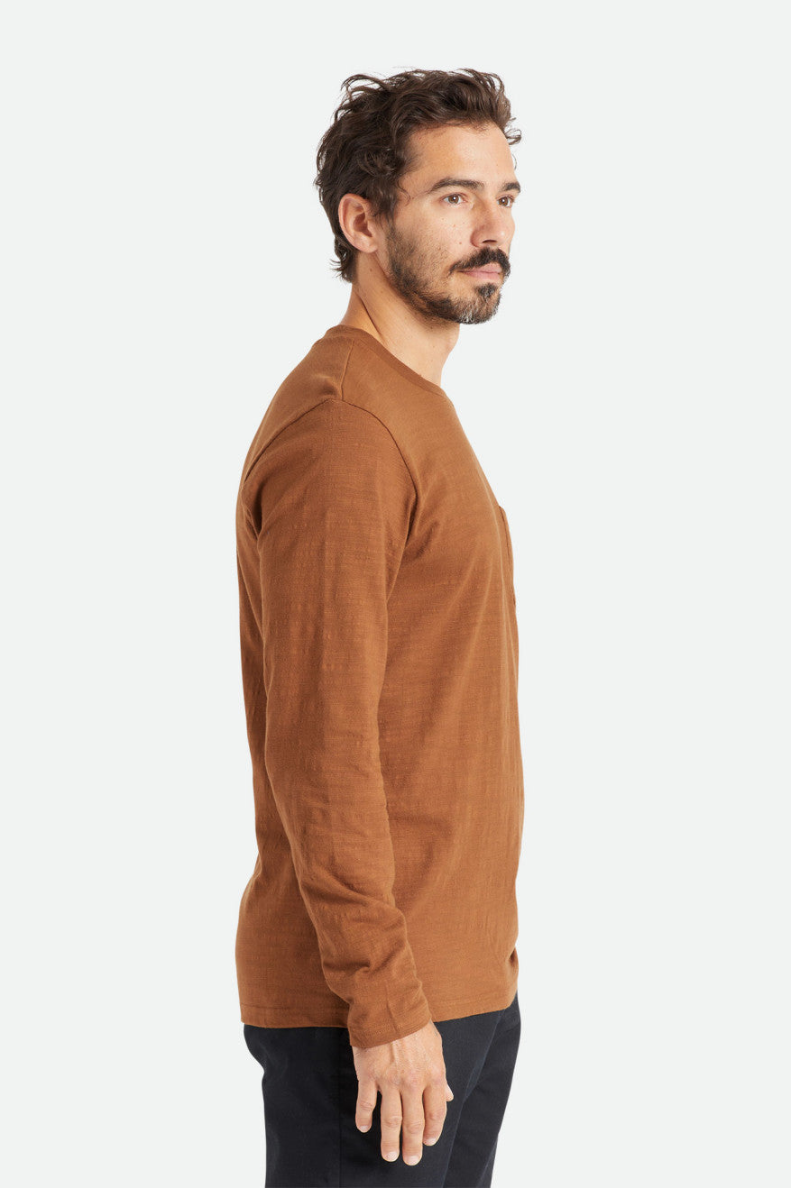 Brown Brixton Basic Slub L/S Pocket Men's Tops | 869072LBW