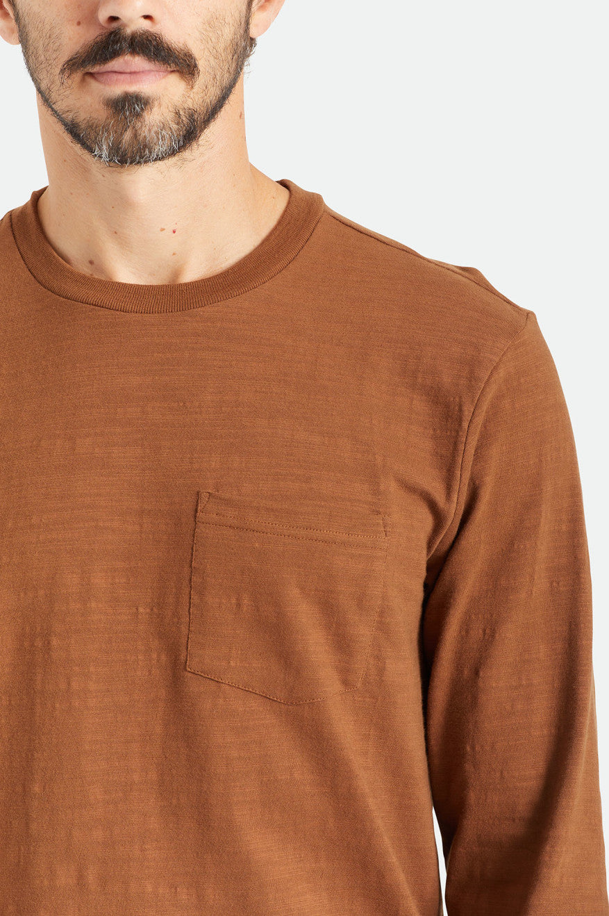 Brown Brixton Basic Slub L/S Pocket Men's Tops | 869072LBW