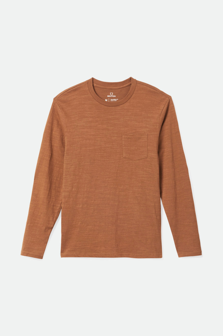 Brown Brixton Basic Slub L/S Pocket Men's Tops | 869072LBW