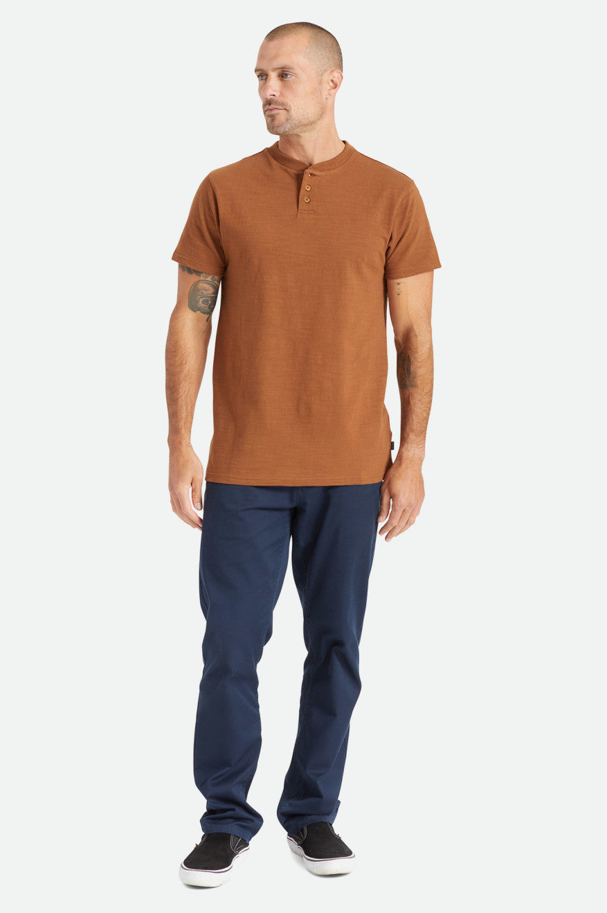 Brown Brixton Basic Slub S/S Henley Men's Knitwear | 839205WGF