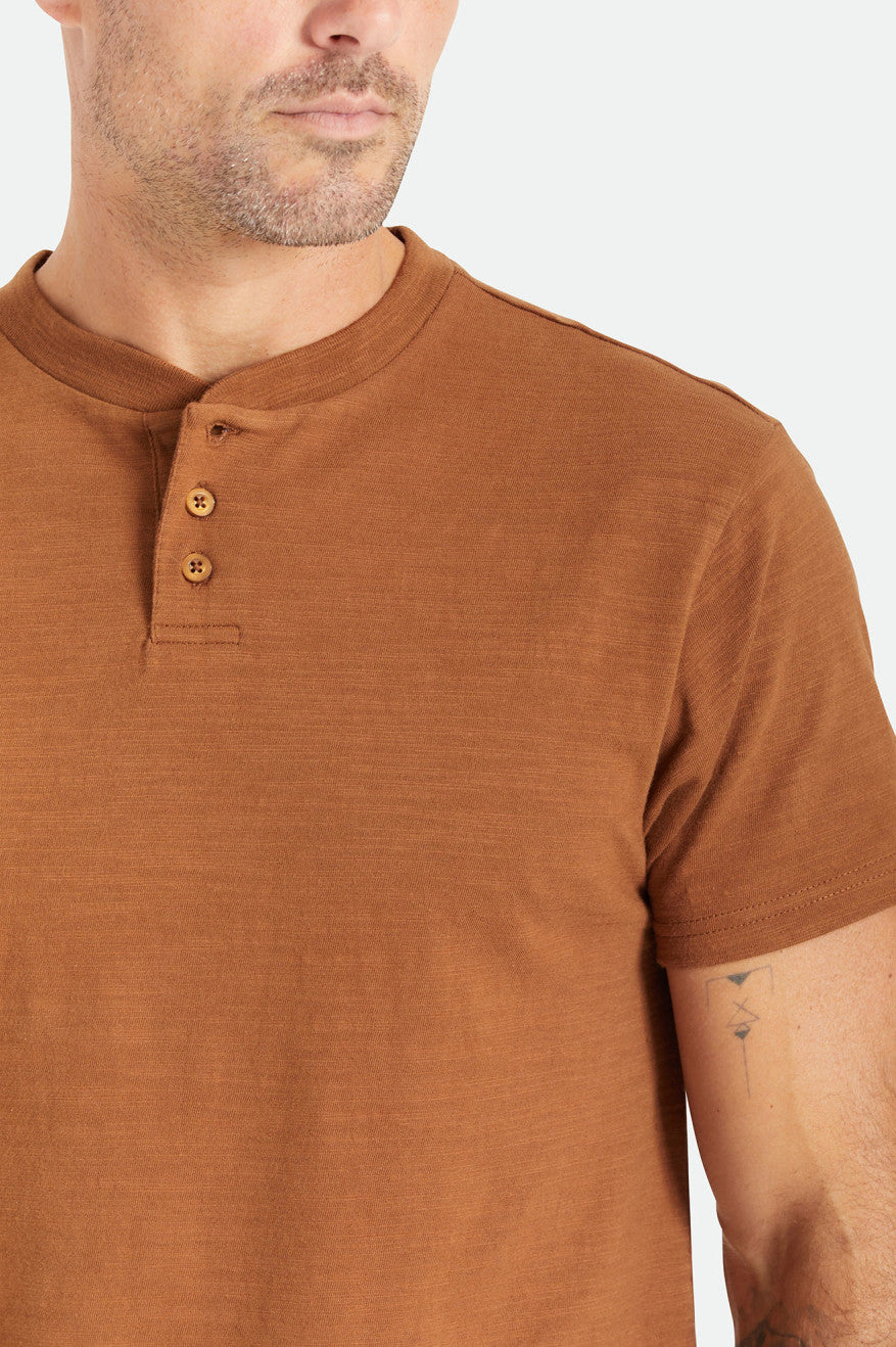 Brown Brixton Basic Slub S/S Henley Men's Knitwear | 839205WGF