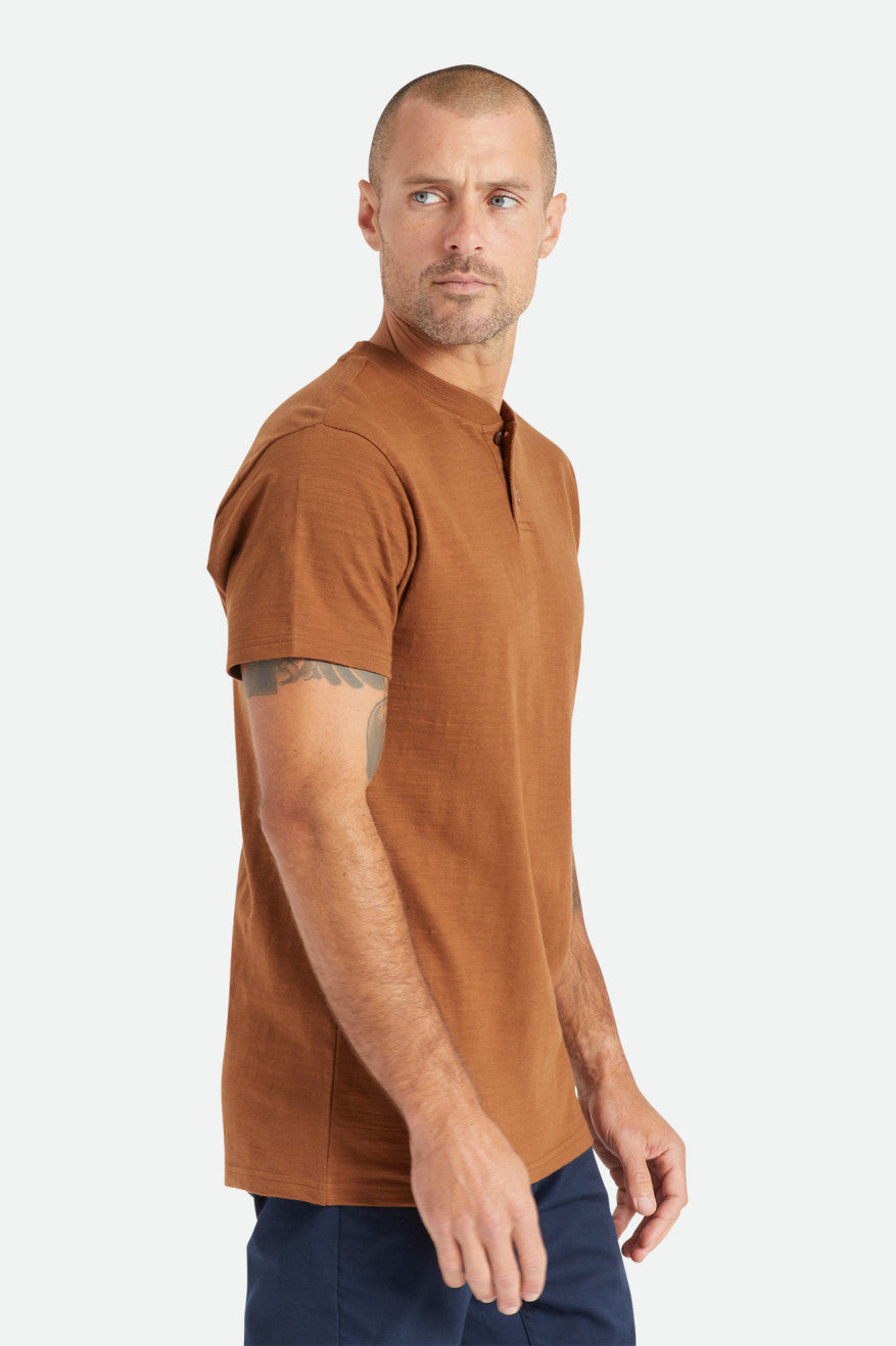 Brown Brixton Basic Slub S/S Henley Men's Knitwear | 839205WGF