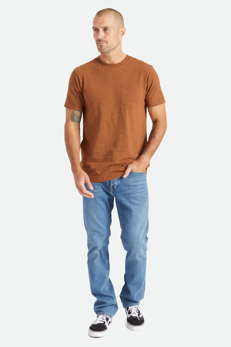 Brown Brixton Basic Slub S/S Pocket Men's Tops | 326085WOJ