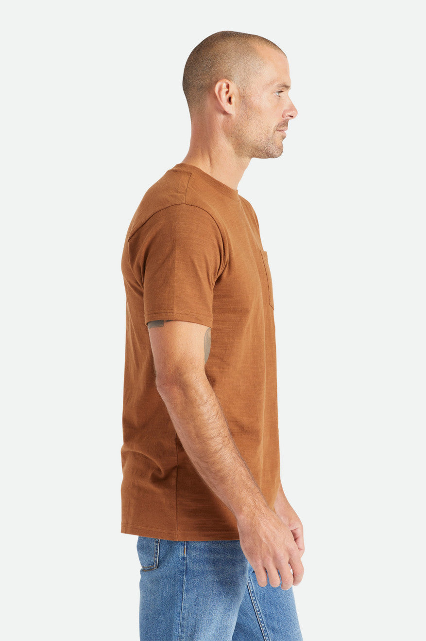 Brown Brixton Basic Slub S/S Pocket Men's Tops | 326085WOJ