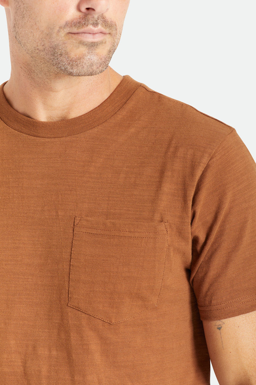 Brown Brixton Basic Slub S/S Pocket Men's Tops | 326085WOJ