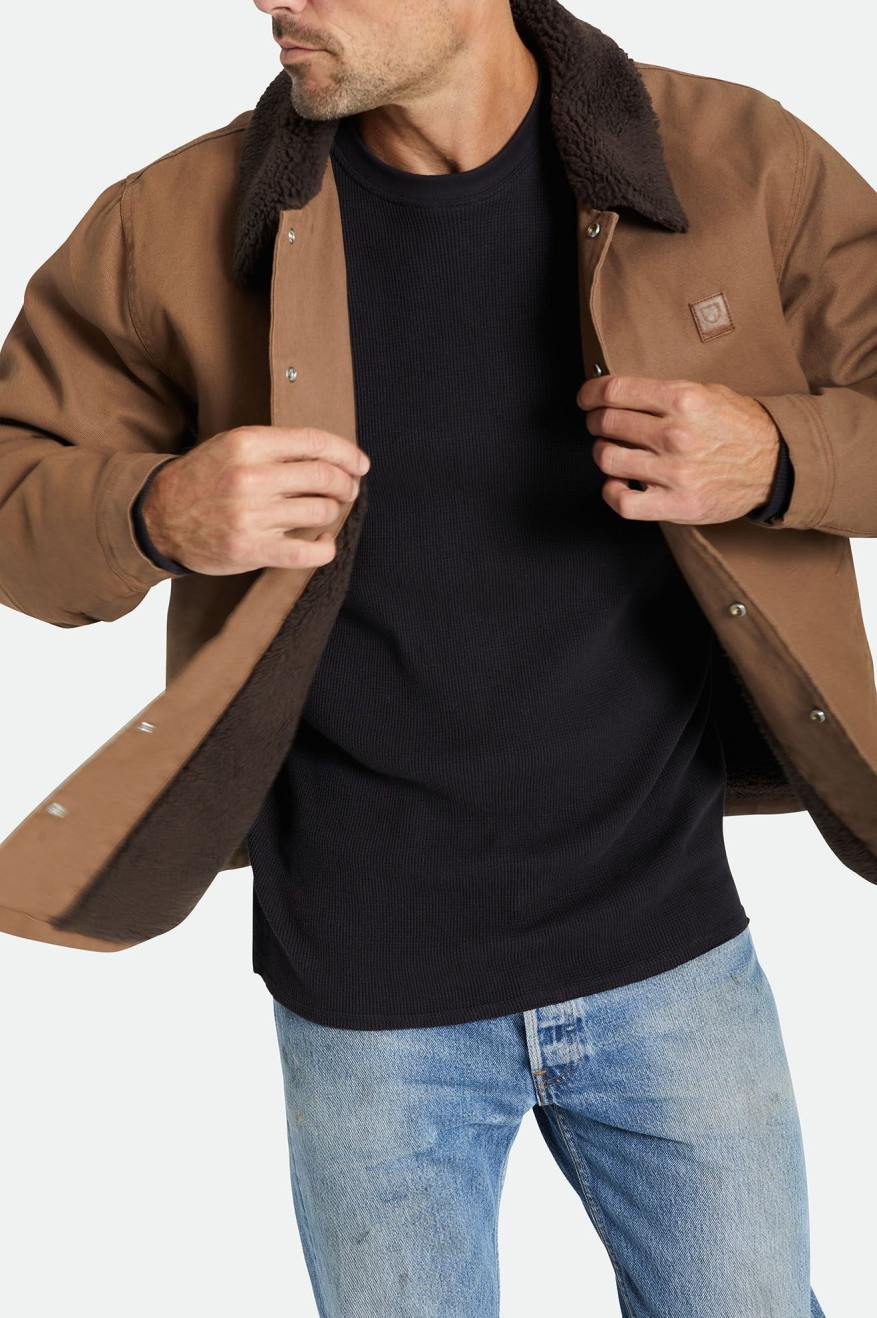 Brown Brixton Beta Sherpa Lined Coaches Men's Jackets | 423501EVH