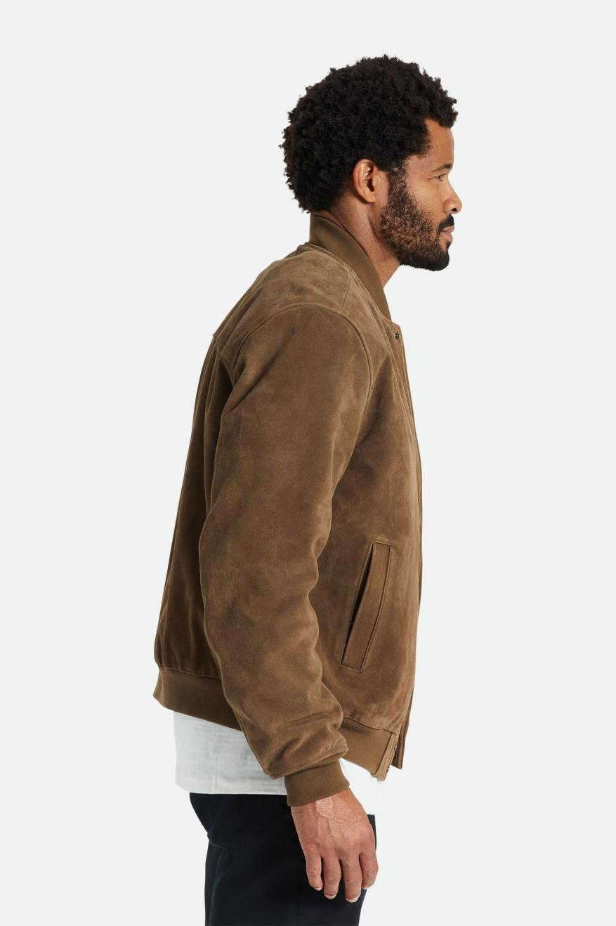 Brown Brixton Dillinger Reserve Suede Bomber Men's Jackets | 907138IVX