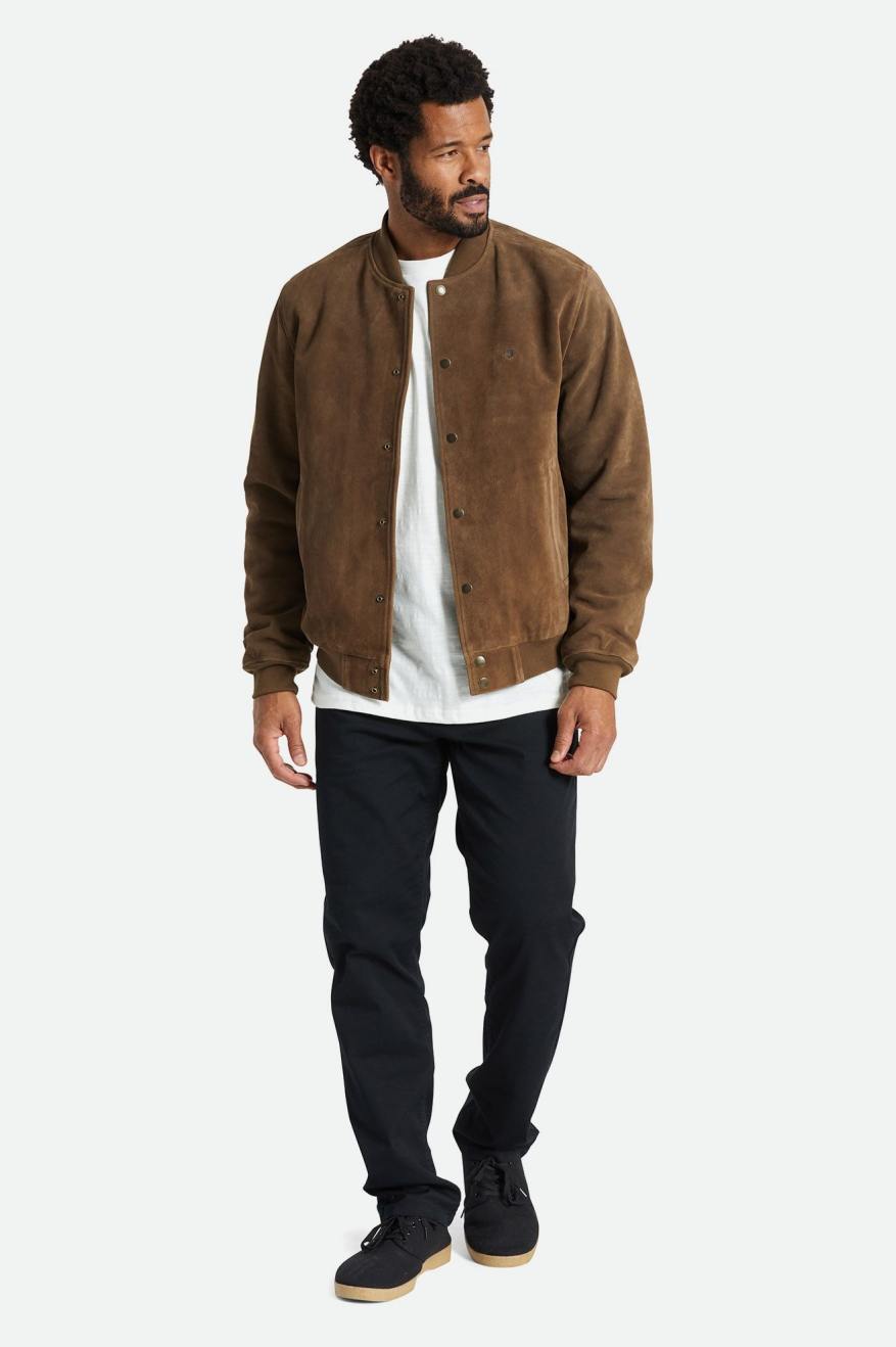 Brown Brixton Dillinger Reserve Suede Bomber Men's Jackets | 907138IVX