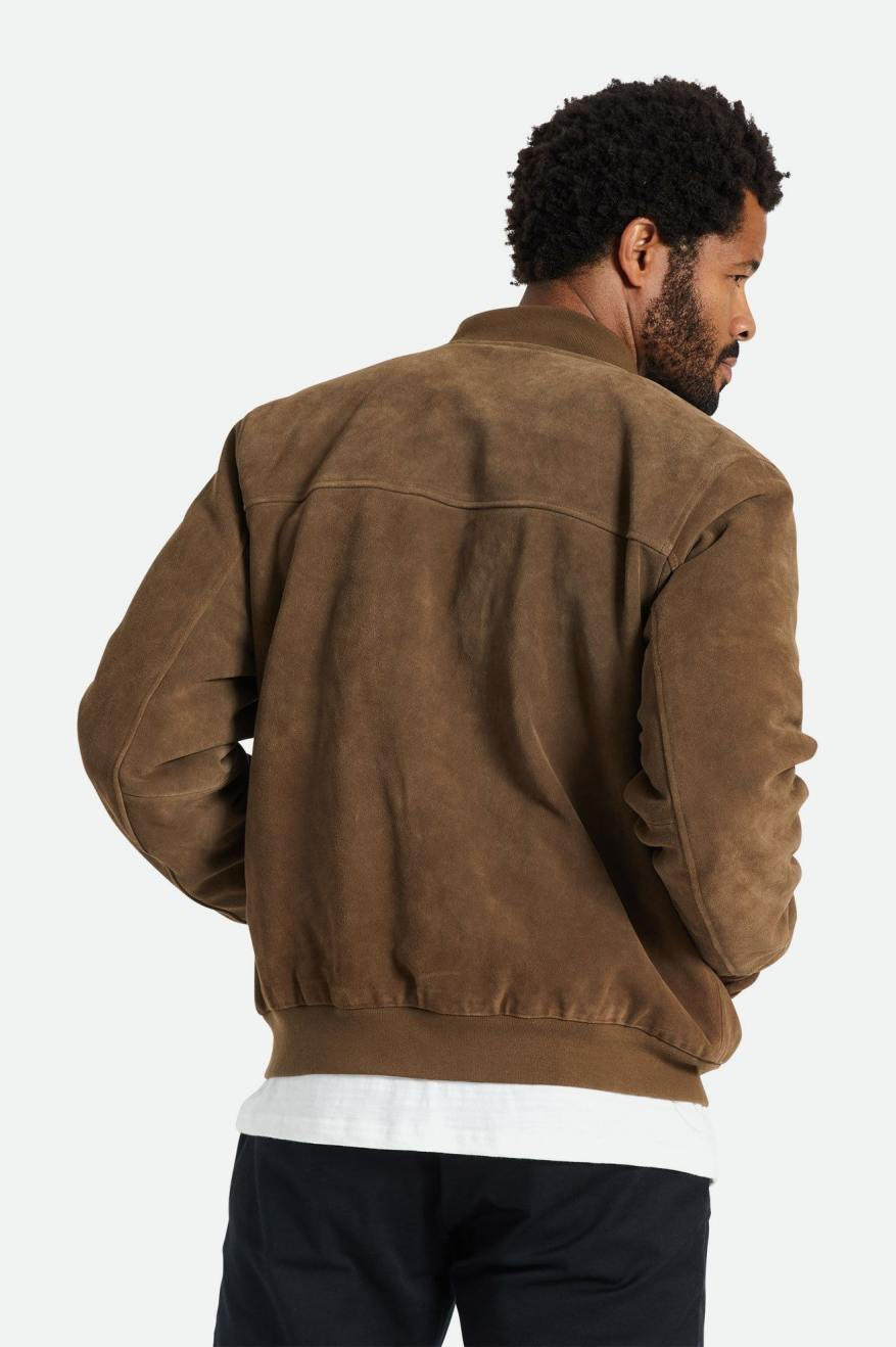 Brown Brixton Dillinger Reserve Suede Bomber Men's Jackets | 907138IVX