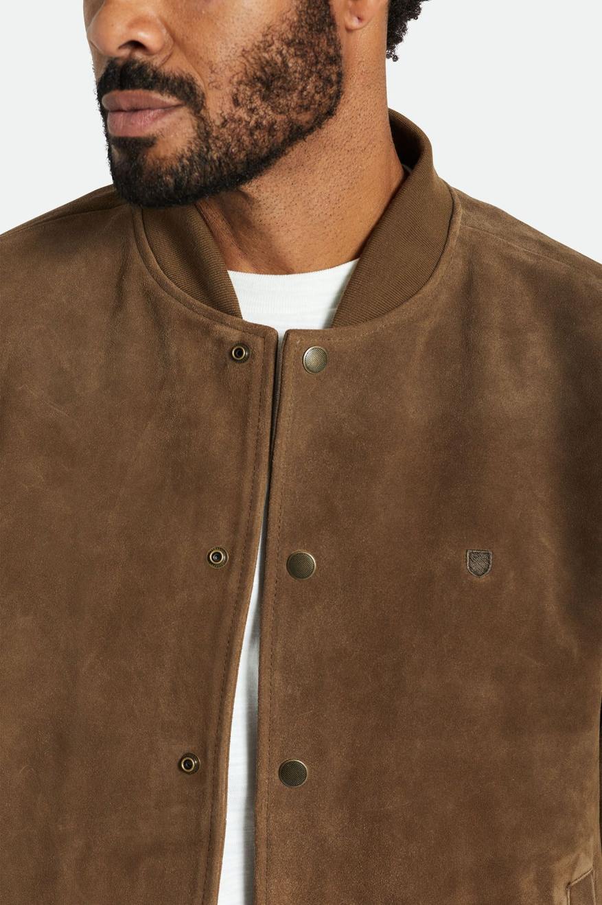 Brown Brixton Dillinger Reserve Suede Bomber Men's Jackets | 907138IVX