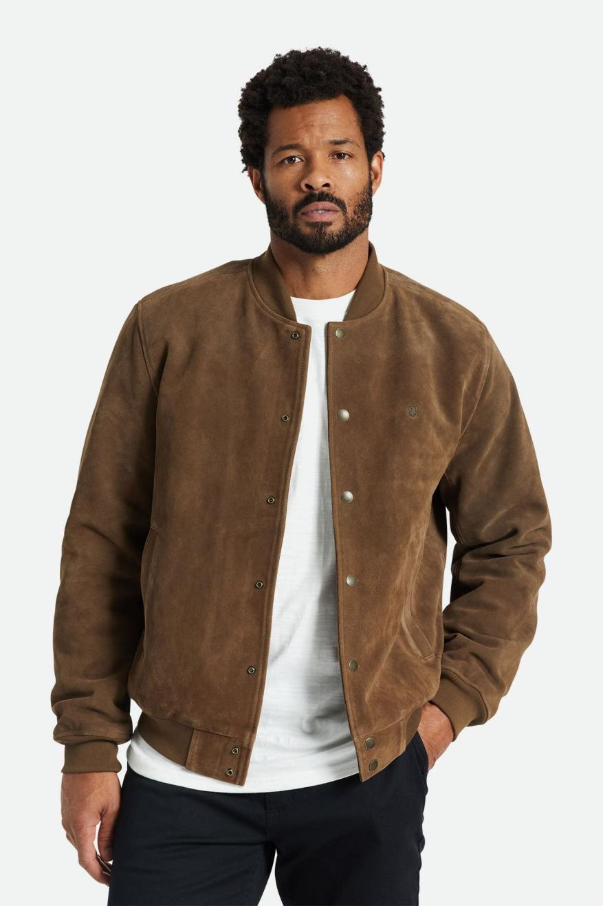 Brown Brixton Dillinger Reserve Suede Bomber Men\'s Jackets | 907138IVX