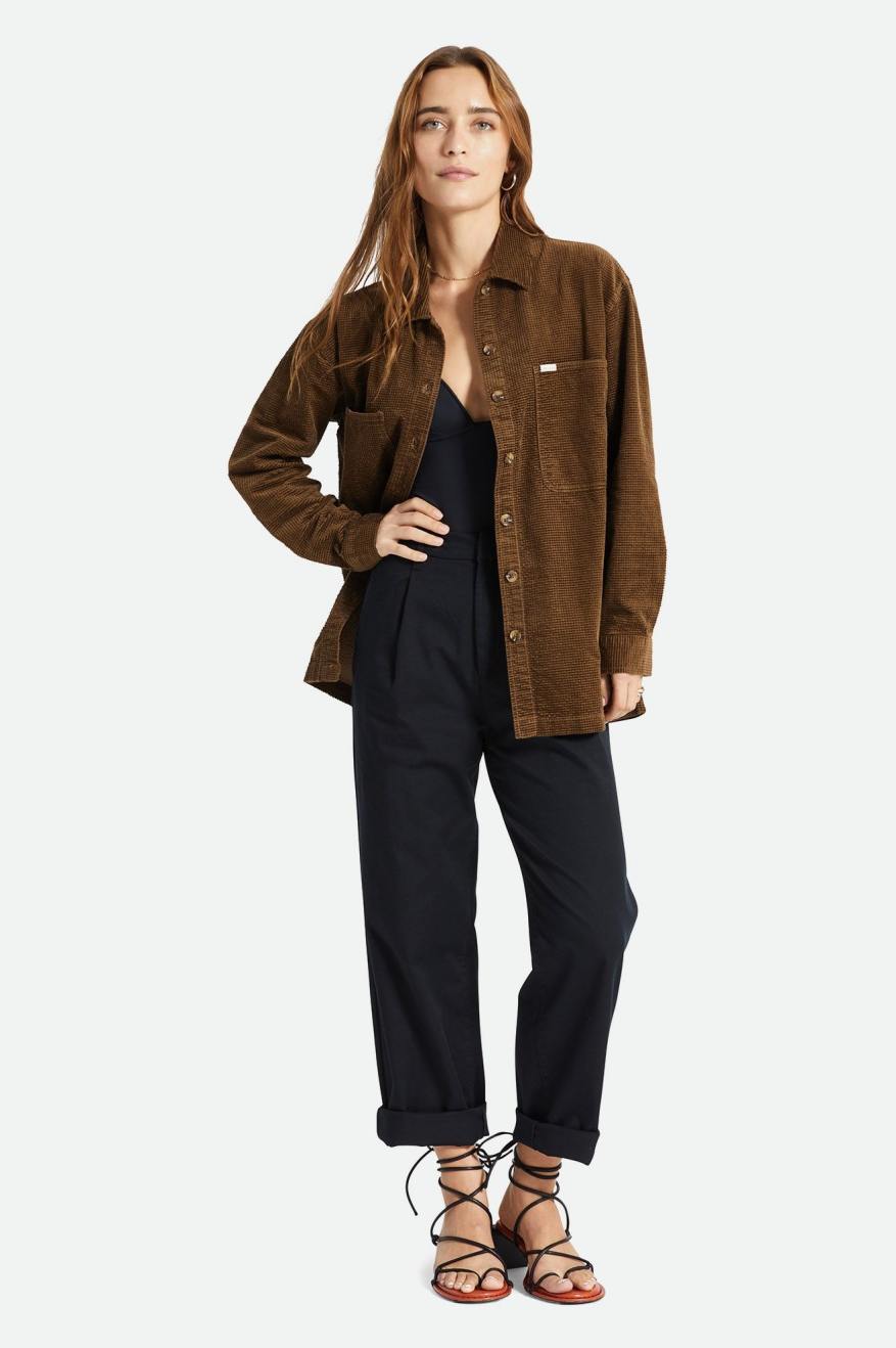 Brown Brixton Dundee Corduroy Overshirt Women's Tops | 602193WCX