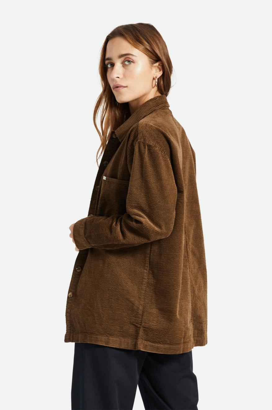 Brown Brixton Dundee Corduroy Overshirt Women's Tops | 602193WCX