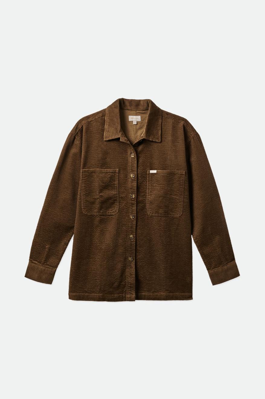 Brown Brixton Dundee Corduroy Overshirt Women's Tops | 602193WCX