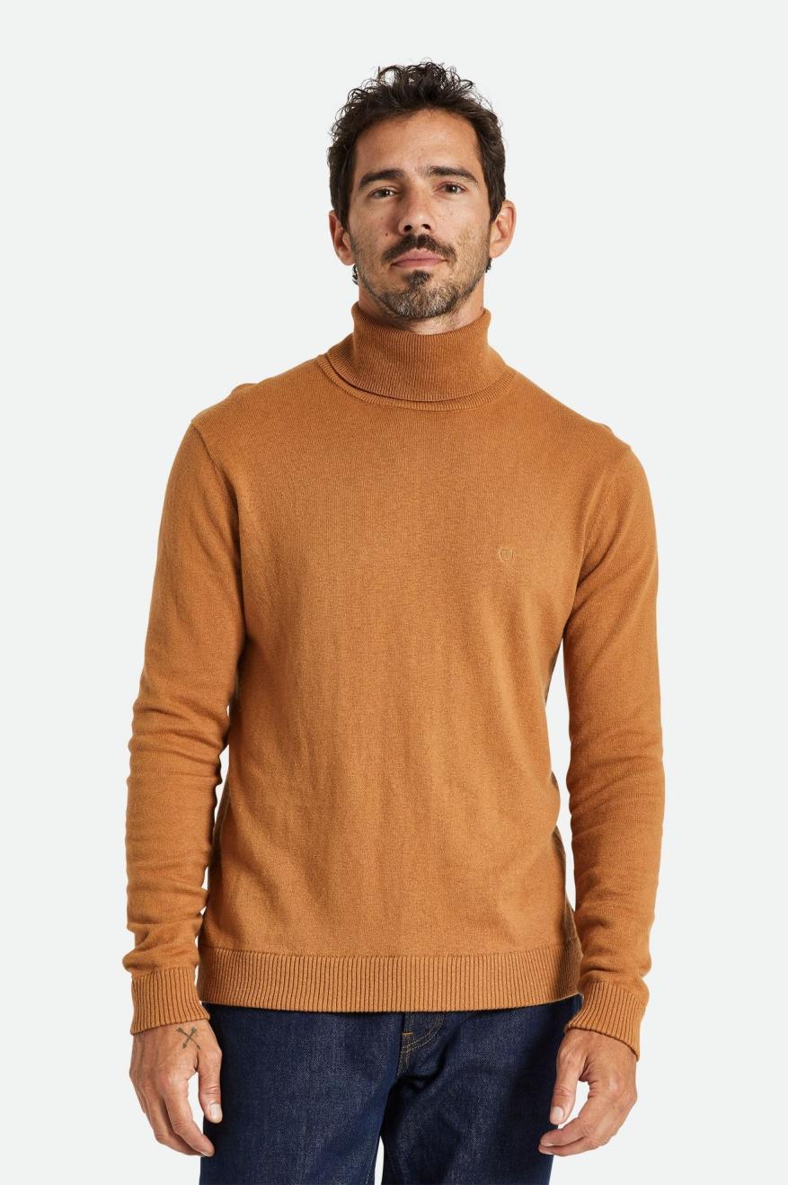 Brown Brixton Reserve Cashmere L/S Turtleneck Men\'s Knitwear | 207951YHU