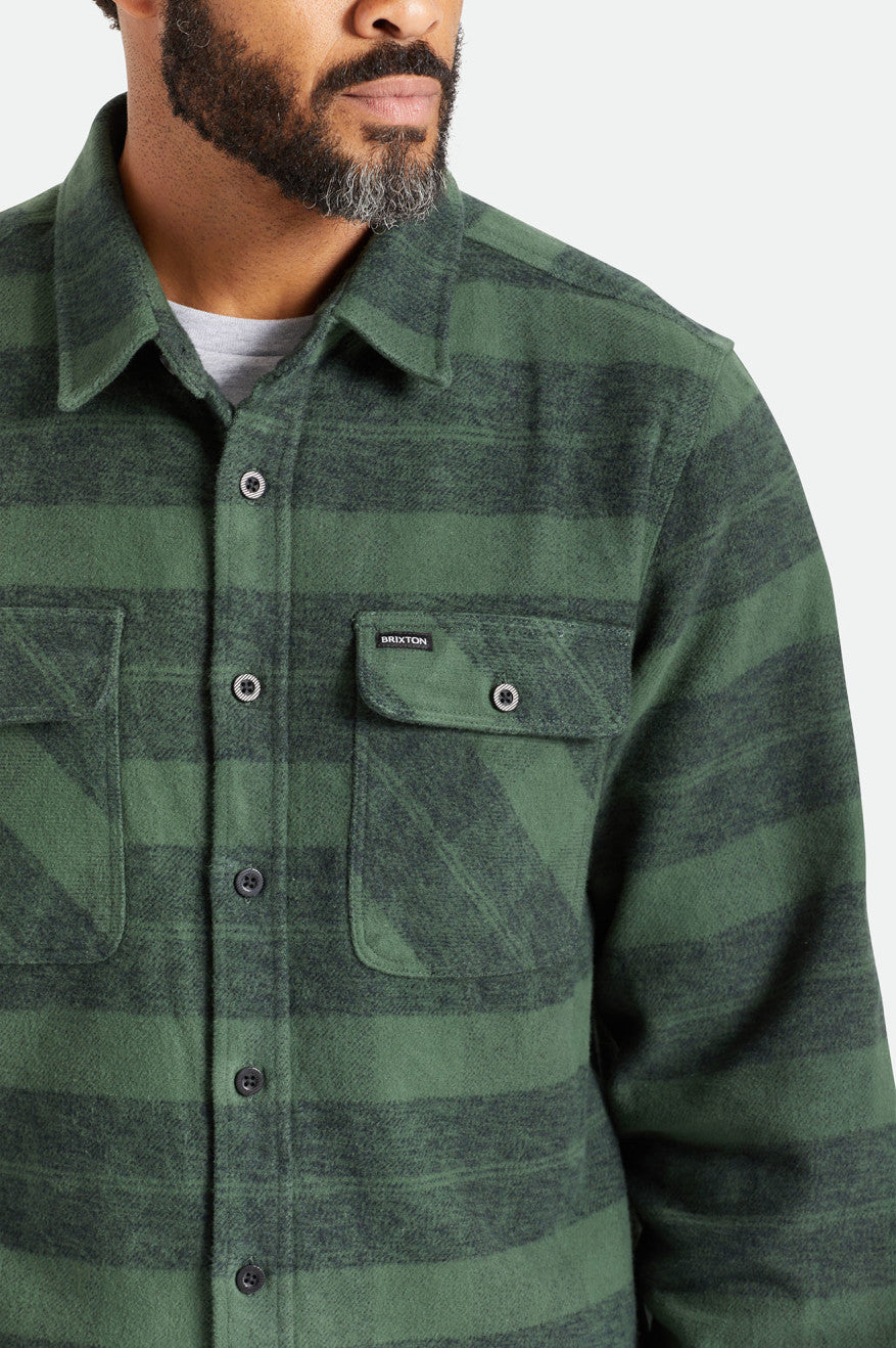 Green Brixton Bowery Heavy Weight L/S Men's Flannels | 380142CVQ