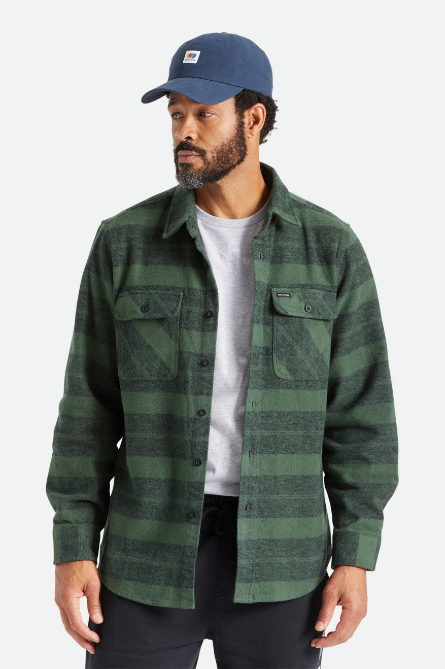 Green Brixton Bowery Heavy Weight L/S Men's Flannels | 380142CVQ