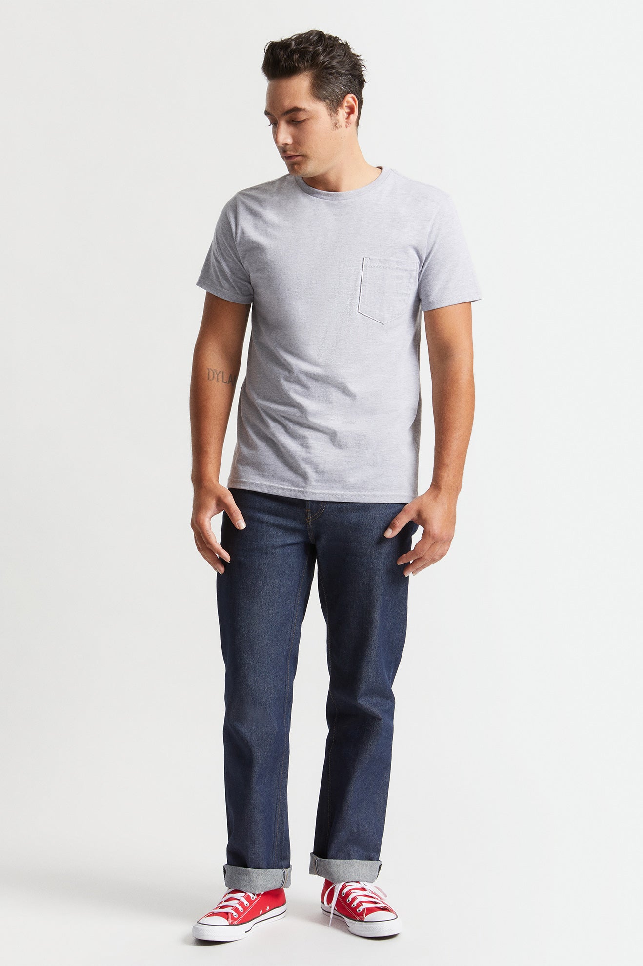 Grey Brixton Basic S/S Pocket Men's Tops | 504673VCW