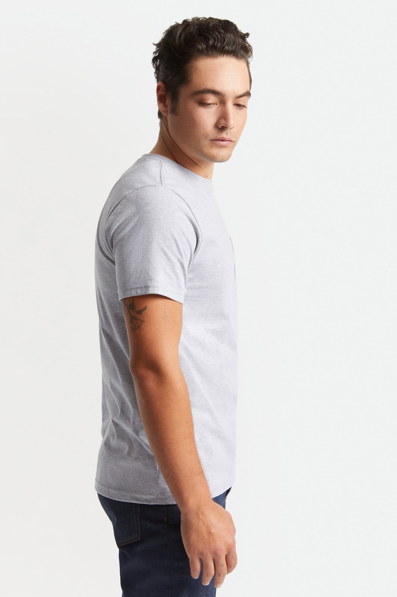 Grey Brixton Basic S/S Pocket Men's Tops | 504673VCW