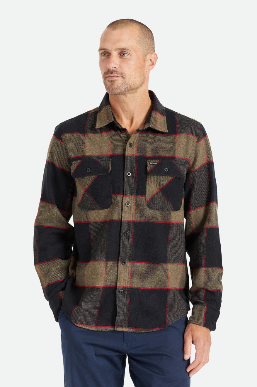 Grey Brixton Bowery L/S Men\'s Flannels | 693240LNP