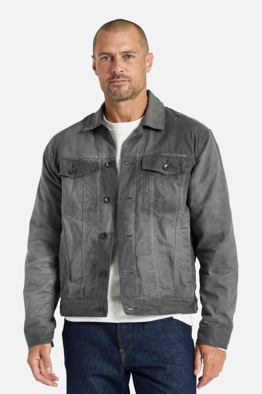 Grey Brixton Cable Reserve Waxed Canvas Trucker Men\'s Jackets | 598206RQA