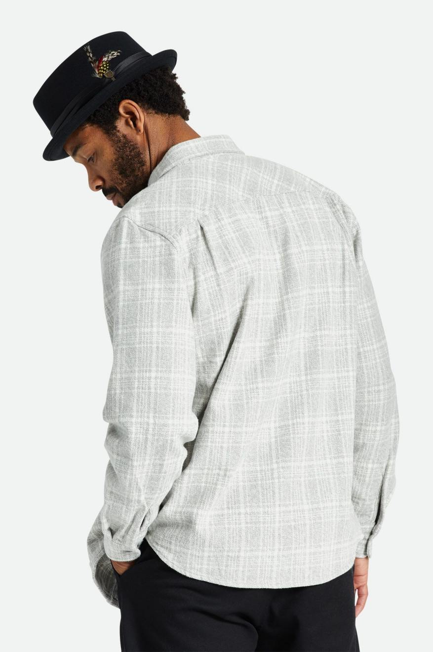 Grey / White Brixton Bowery Heavy Weight L/S Men's Flannels | 856139IOD