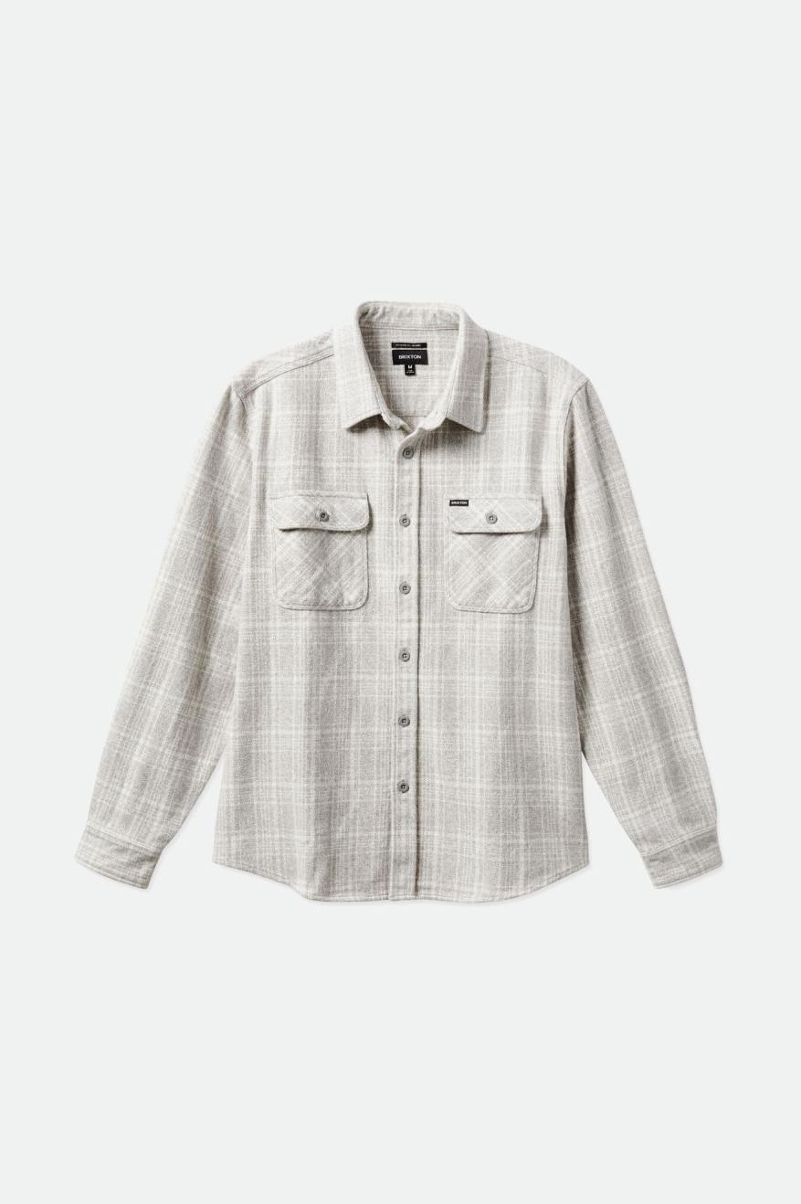 Grey / White Brixton Bowery Heavy Weight L/S Men's Flannels | 856139IOD