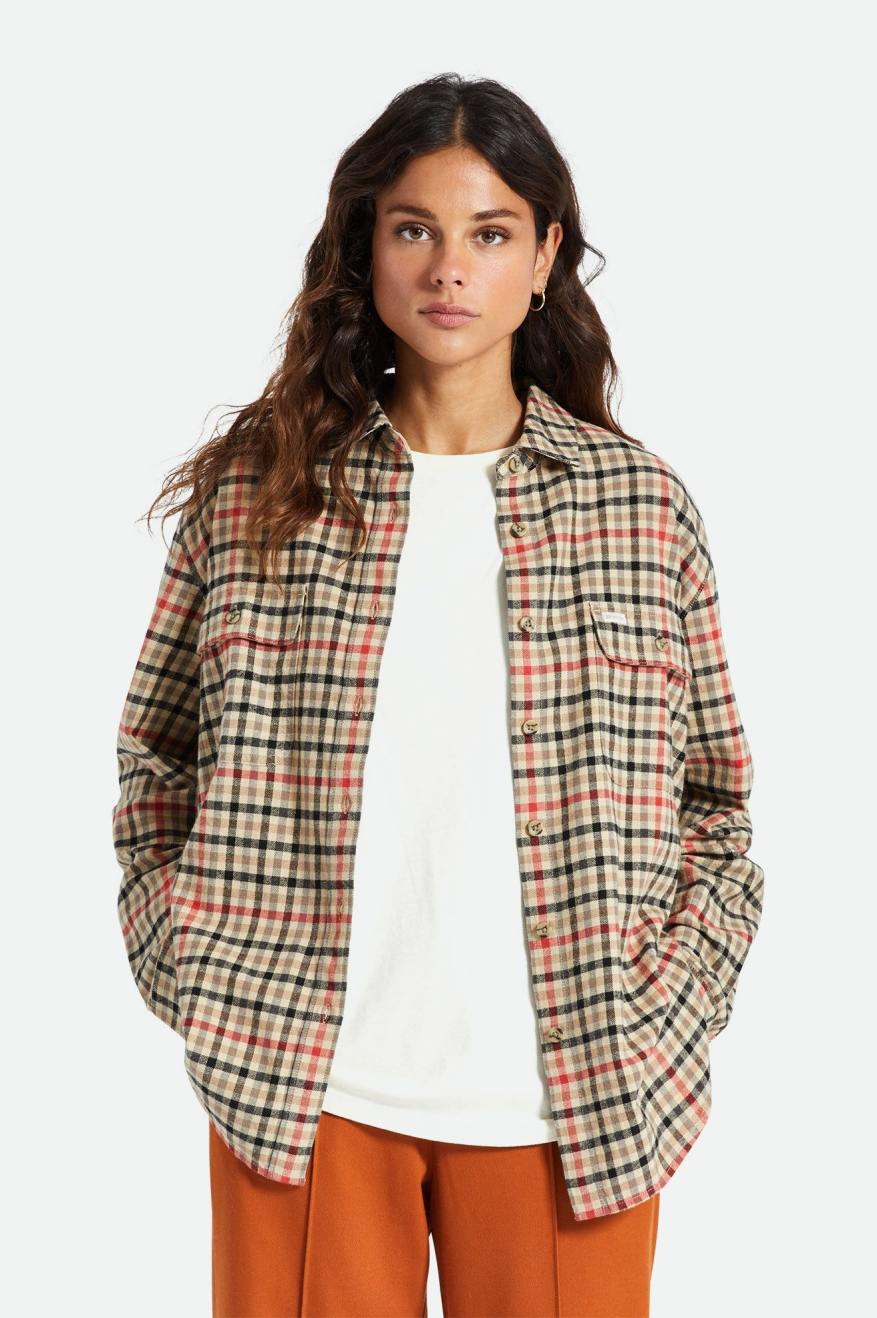 Light Yellow Brixton Bowery Boyfriend L/S Women's Flannels | 293548EKL