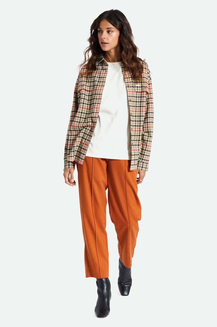 Light Yellow Brixton Bowery Boyfriend L/S Women's Flannels | 293548EKL