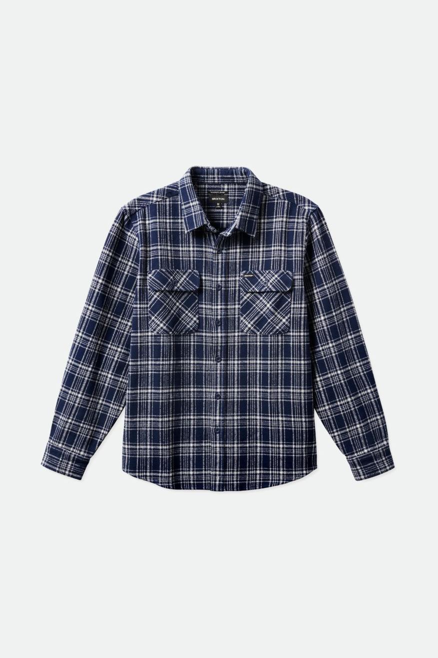 Navy / Grey Brixton Bowery Heavy Weight L/S Men's Flannels | 431279XKU