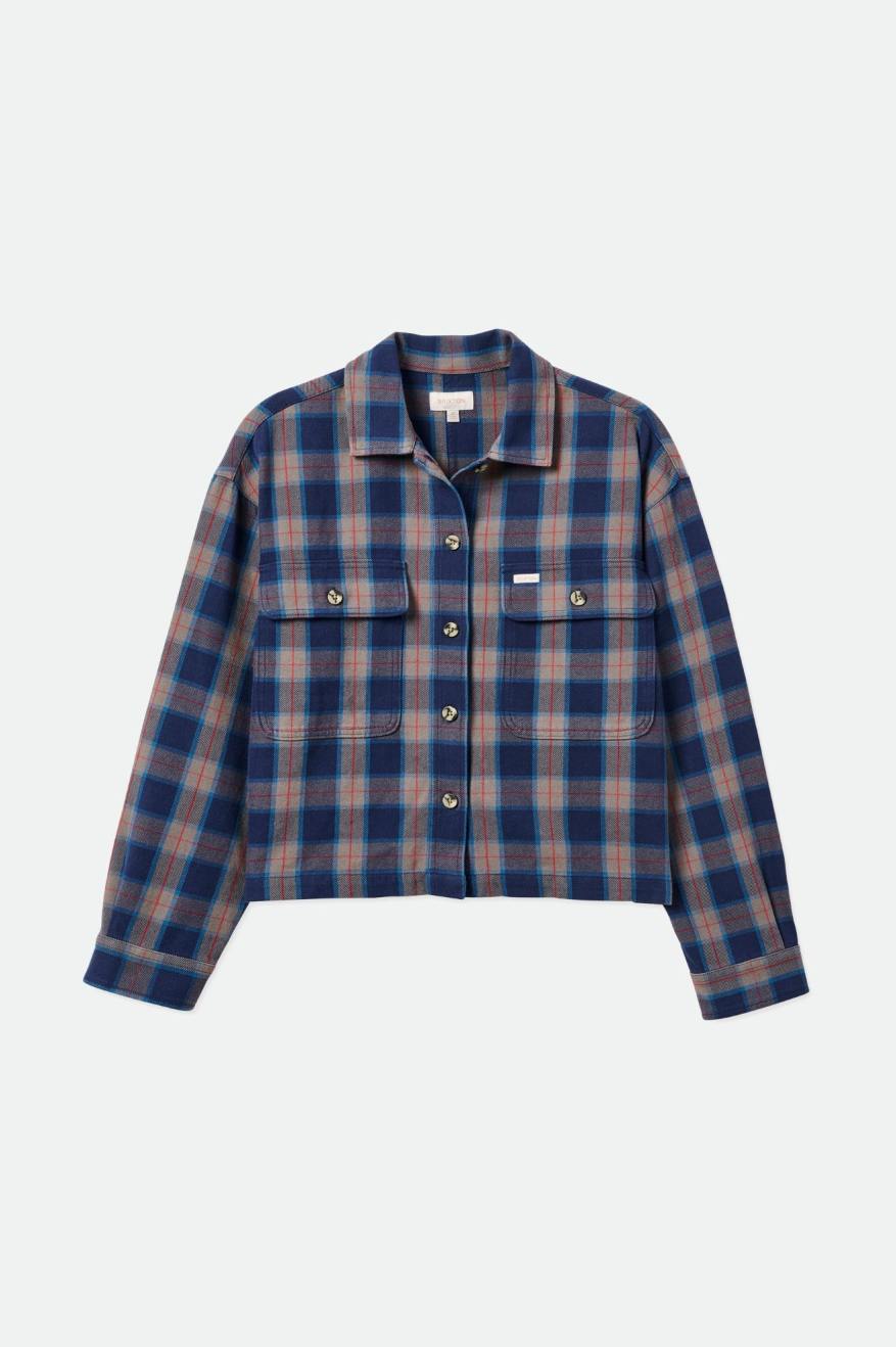 Navy / Grey Brixton Bowery L/S Women's Flannels | 392604NHV