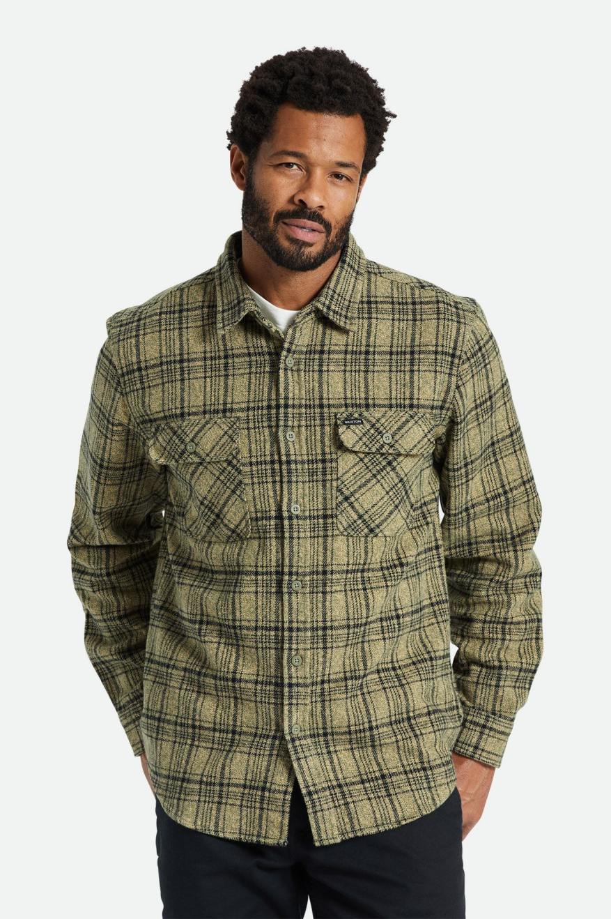 Olive / Black Brixton Bowery Heavy Weight L/S Men\'s Flannels | 530641LSH