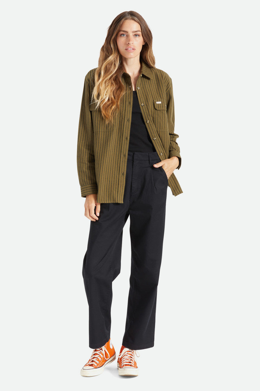 Olive Brixton Bowery Boyfriend L/S Women's Flannels | 512863BFC