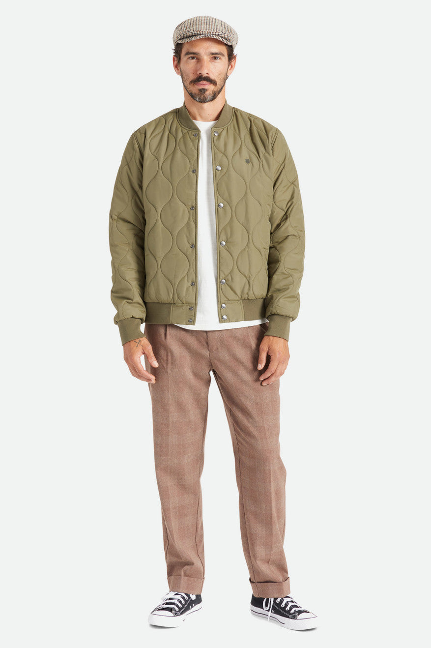 Olive Brixton Dillinger Quilted Bomber Men's Jackets | 581694PRV