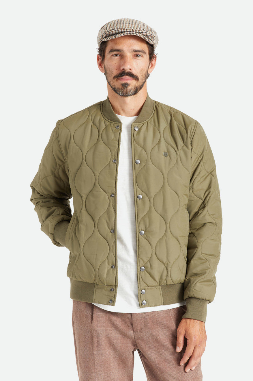 Olive Brixton Dillinger Quilted Bomber Men's Jackets | 581694PRV