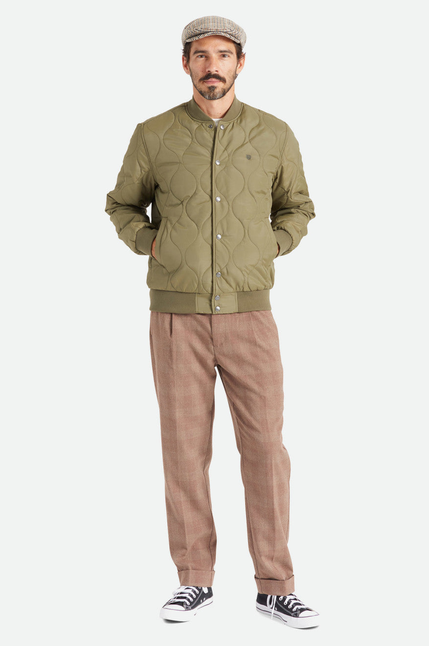 Olive Brixton Dillinger Quilted Bomber Men's Jackets | 581694PRV