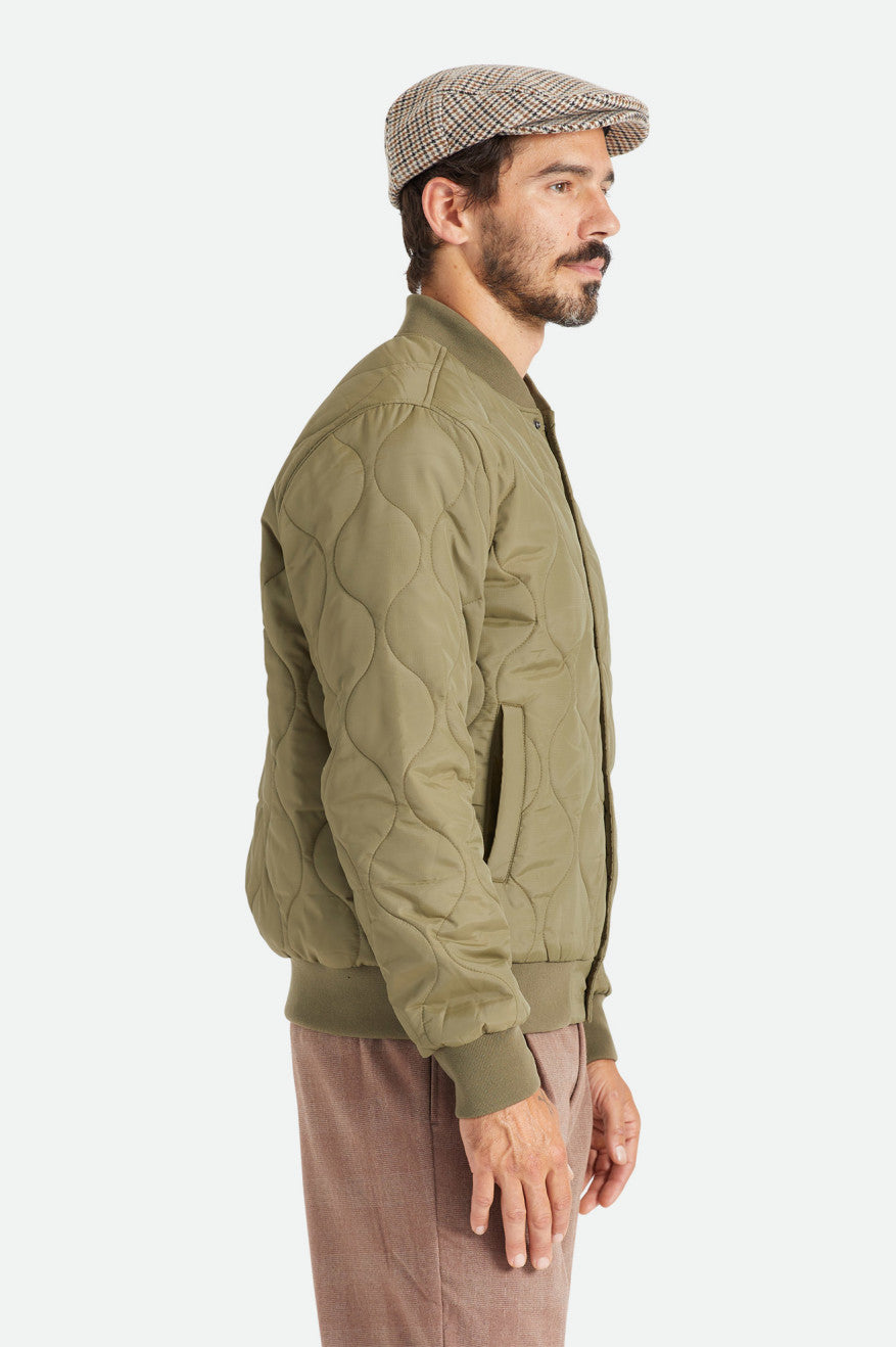 Olive Brixton Dillinger Quilted Bomber Men's Jackets | 581694PRV