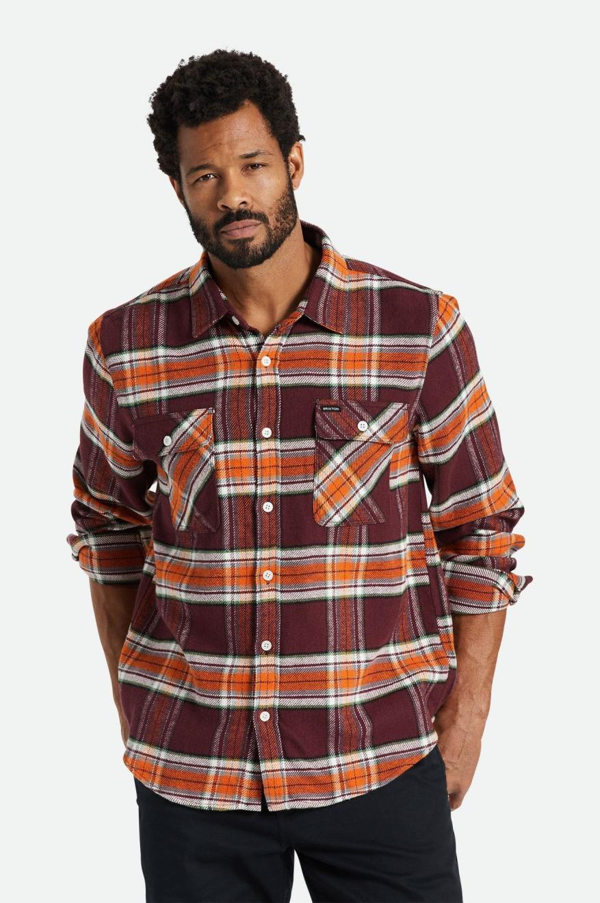 Orange Brixton Bowery L/S Men's Flannels | 857629NVZ