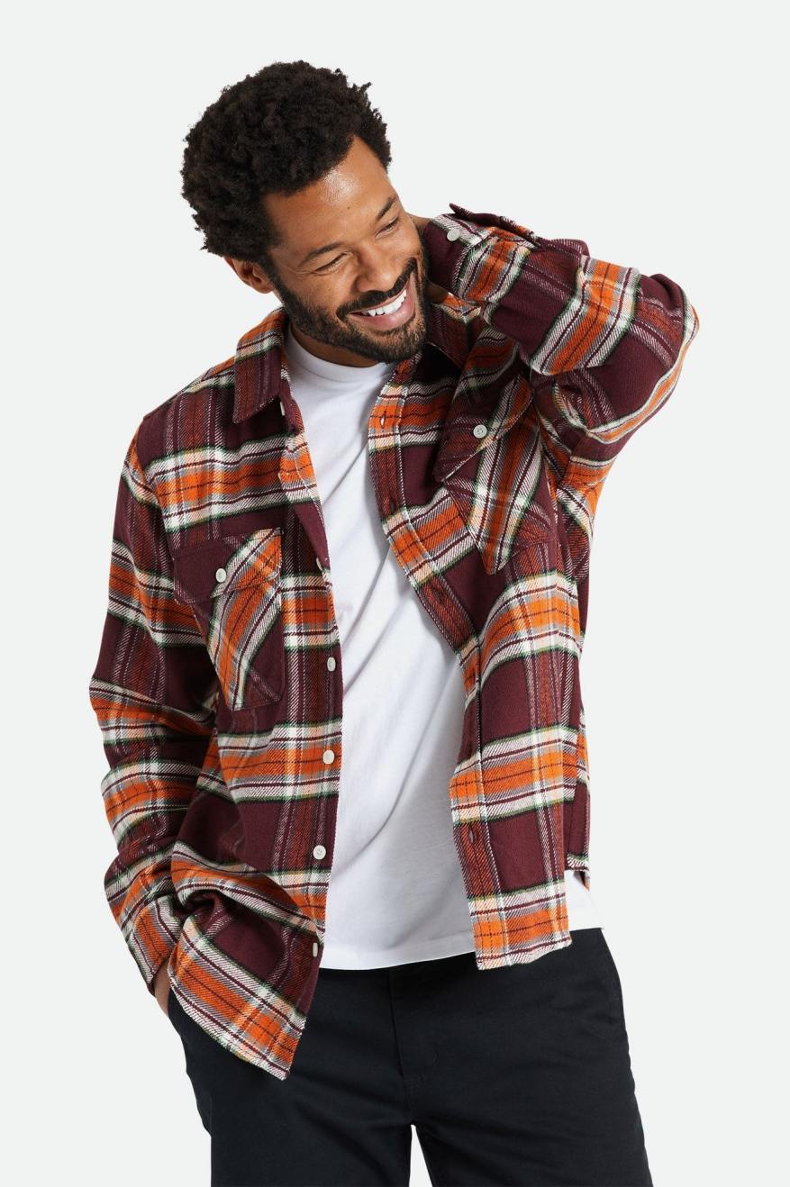 Orange Brixton Bowery L/S Men\'s Flannels | 857629NVZ